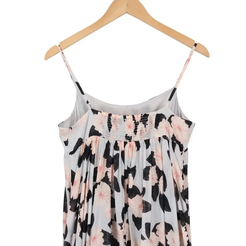 J.Crew Ruffle Maxi Dress Peony Print Oyster Grey Pink Size Small NWT